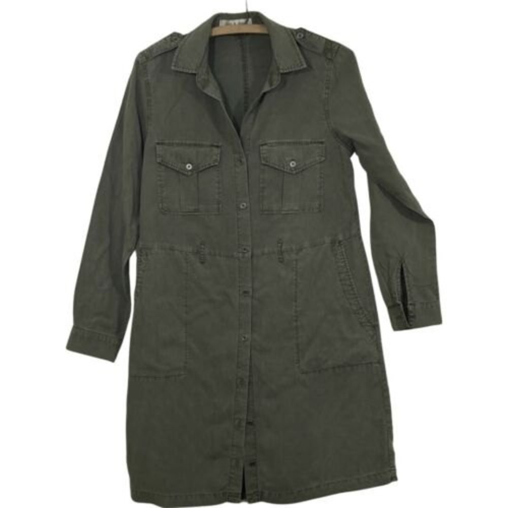 Anthropologie Cloth Stone Dress Army Green Button Down Pockets Small